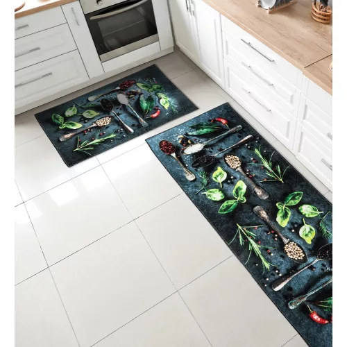 MY. SIL Set de 2 covoare de bucătărie 38x58cm+38x117cm-cu lingurițe