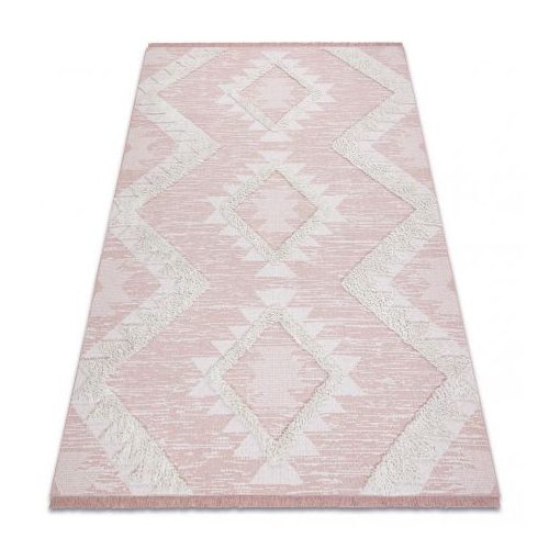  Magazin 21. Covor împletit din sisal boho MOROC diamond 22312 franjuri - lână pe două niveluri roz / crem, covor reciclat 136x190 cm