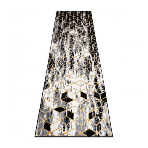  Magazin 6. Covor modern GLOSS, runner 409A 82 Cube elegant, glamour, art deco negru / gri / auriu 60x200 cm
