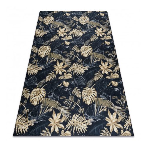  Magazin 21. Covor lavabil ANDRE 1311 Leaves antiderapant - negru / auriu 80x150 cm