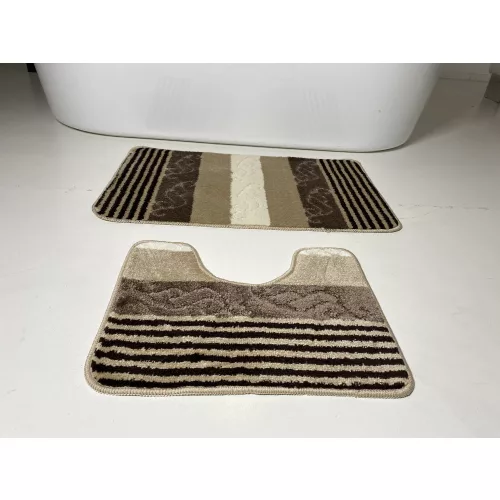 Covorase de baie 2 set - bej in dungi-valuri