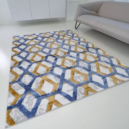 Modern covor, ZARIF 9960 albastru-aur 80x150cm