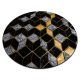 Covor modern GLOSS cerc 400B 86 elegant, glamour, art deco, 3D geometric negru / aur roți 120 cm