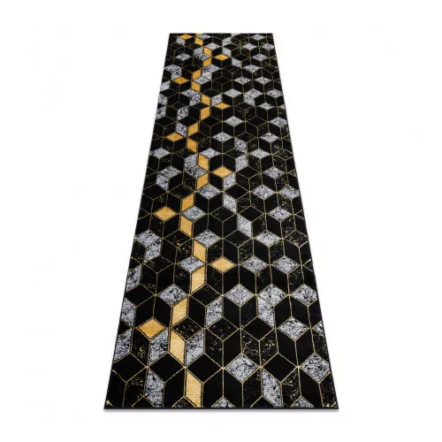 Covor modern GLOSS, Traverse 400B 86 elegant, glamour, art deco, 3D geometric negru / aur 80x300 cm