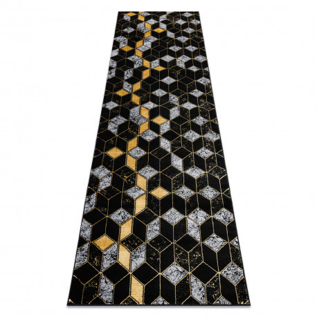 Covor modern GLOSS, Traverse 400B 86 elegant, glamour, art deco, 3D geometric negru / aur 80x250 cm