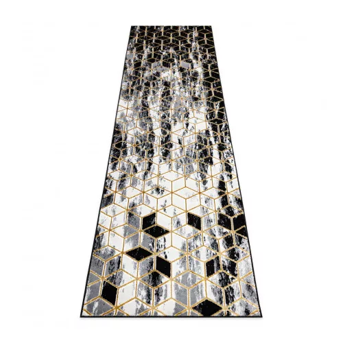 Covor modern GLOSS, Traversa 409A 82 elegant art deco negru / gri / auriu 70x300 cm