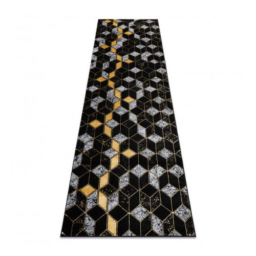 Covor modern GLOSS, Traversa 400B 86 elegant art deco, 3D Figuri geometrice, negru / auriu 60x300 cm
