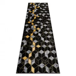   Covor modern GLOSS, Traversa 400B 86 elegant art deco, 3D Figuri geometrice, negru / auriu 60x250 cm