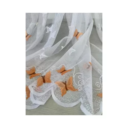  TRD. Perdea gata confecționată Amelia alb model fluture piersică 300x250cm
