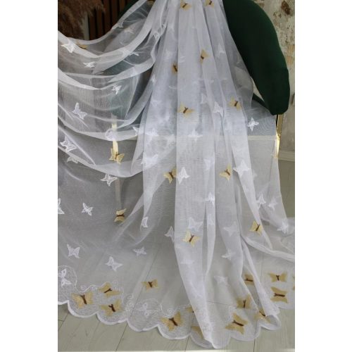  Perdea gata făcută Amelia alb bej model fluture 300x160cm