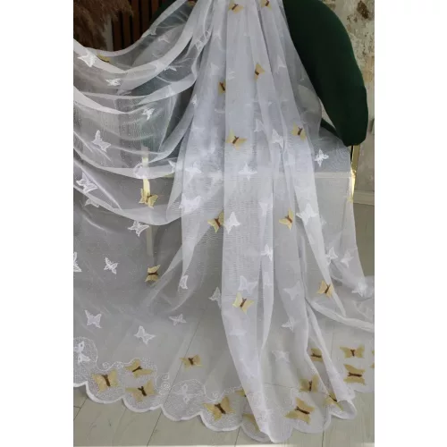  TRD. Perdea gata confecționată Amelia alb bej model fluture 300x180cm