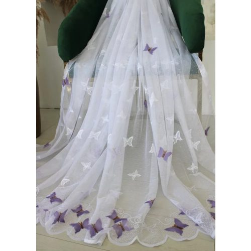  Perdea gata făcută Amelia alb model fluture violet 300x250cm