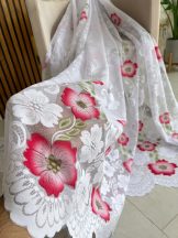   Perdea la metru calitate premium Jacquard alb cu flori de mac roșii/lungime 160cm 