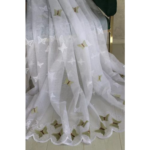  Perdea gata făcută Amelia alb verde model fluture 300x180cm