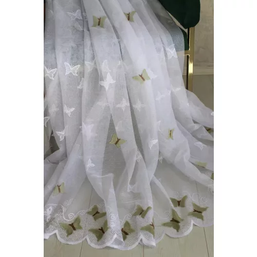  TRD. Perdea gata confecționată Amelia alb verde model fluture 300x250cm