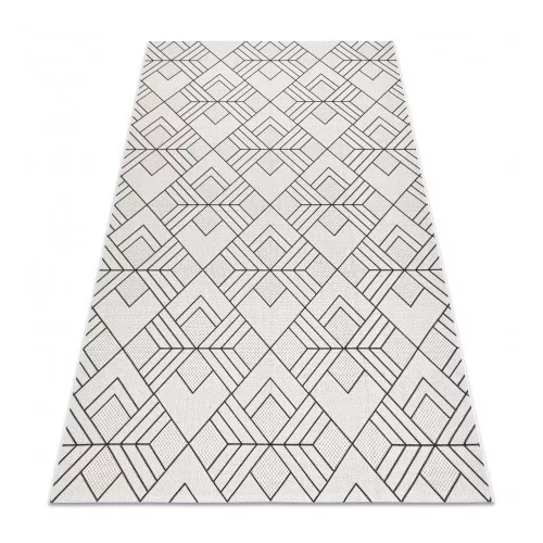 Covor plat din sisal țesut 48731960 Pătrățele, Figuri geometrice, crem / gri 140x200 cm