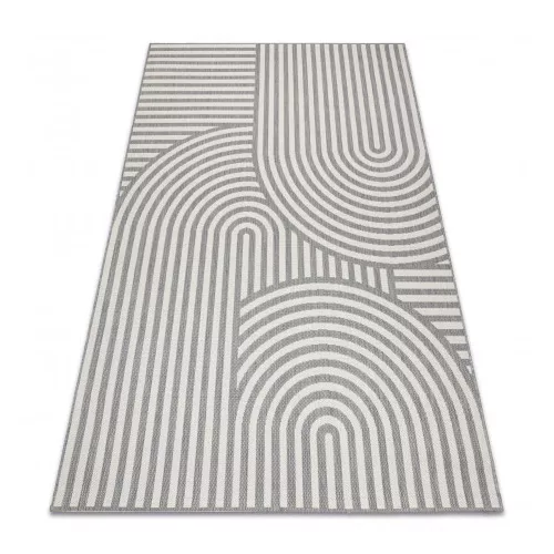Kab. Covor plat din sisal împletit 49376637 Cercuri dungi gri / crem 80x150 cm