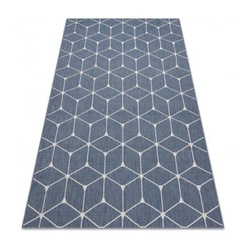 Covor plat din sisal țesut 48721/591  crem 3D albastru 140x200 cm