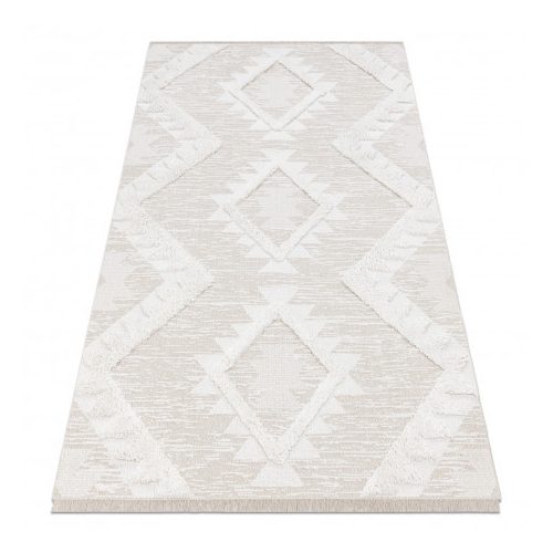 Covor tesut sizal  MOROC 22321 zigzag boho cu franjuri bej / crem 155x220 cm