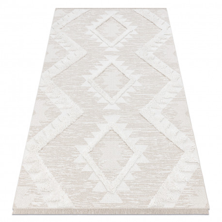 Covor tesut sizal  MOROC 22321 zigzag boho cu franjuri bej / crem 155x220 cm