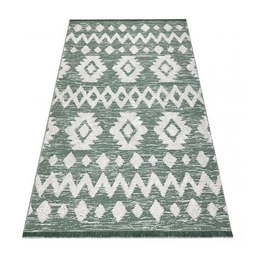 Covor țesut din sisal  ECO boho MOROC Etno zig-zag 22319 franjuri - înălțime fir 2 verde / crem, covor reciclat 117x170 cm