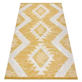   Kab. Covor împletit din sisal boho MOROC diamond 22312 franjuri - lână pe două niveluri galben / crem, covor reciclat 136x190 cm