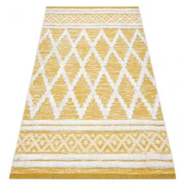    Kab. Covor împletit din sisal boho MOROC diamond 22297 franjuri - lână pe două niveluri galben / crem, covor reciclat 155x220 cm