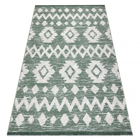 Covor țesut din sisal  ECO boho MOROC Etno zig-zag 22319 franjuri - înălțime fir 2 verde / crem, covor reciclat 155x220 cm