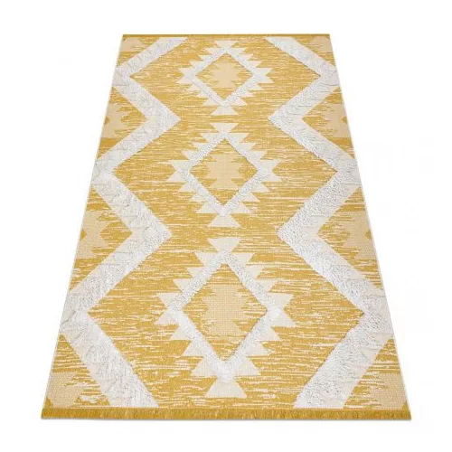  Kab. Covor împletit din sisal boho MOROC diamond 22312 franjuri - lână pe două niveluri galben / crem, covor reciclat 175x270 cm