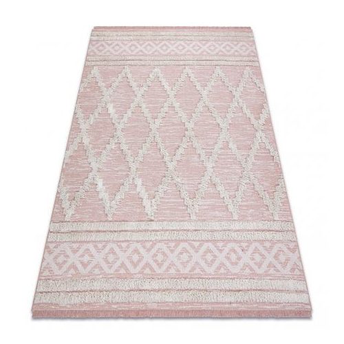 Covor țesut din sisal  boho MOROC Diamant 22297 franjuri - înălțime fir 2 roz / crem, covor reciclat 117x170 cm