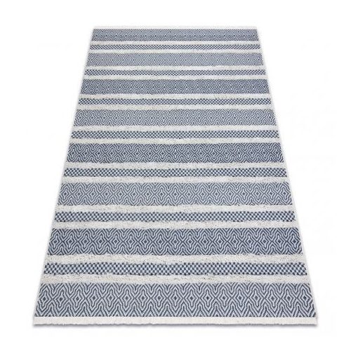 Covor țesut din sisal  boho MOROC 22328 franjuri - înălțime fir 2 crem / albastru închis, covor reciclat 117x170 cm