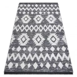   Covor țesut din sisal  ECO boho MOROC Etno zig-zag 22319 franjuri - înălțime fir 2 gri / crem, covor reciclat 136x190 cm