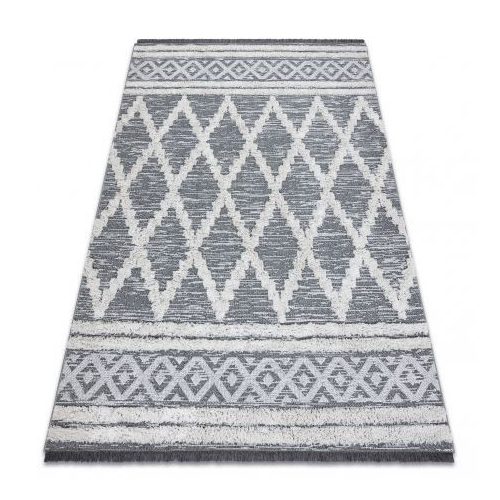 Covor țesut din sisal  boho MOROC Diamant 22297 franjuri - înălțime fir 2 gri / crem, covor reciclat 155x220 cm