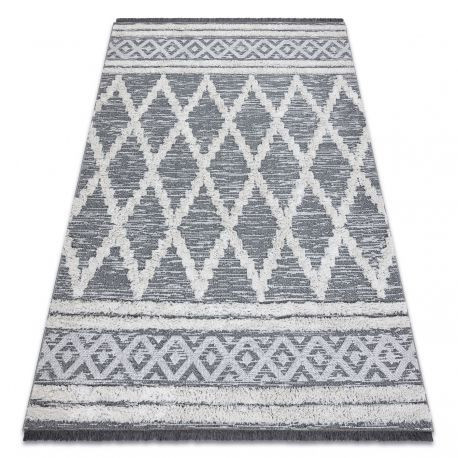 Covor țesut din sisal  boho MOROC Diamant 22297 franjuri - înălțime fir 2 gri / crem, covor reciclat 155x220 cm