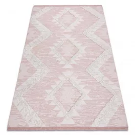   Kab. Covor împletit din sisal boho MOROC diamond 22312 franjuri - lână pe două niveluri roz / crem, covor reciclat 155x220 cm
