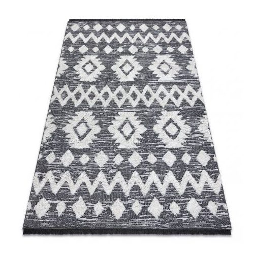 Covor țesut din sisal  ECO boho MOROC Etno zig-zag 22319 franjuri - înălțime fir 2 gri / crem, covor reciclat 155x220 cm