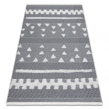 Covor țesut din sisal  boho MOROC Figuri geometrice, 22321 franjuri - înălțime fir 2 crem / gri, covor reciclat 155x220 cm