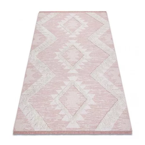 Kab. Covor împletit din sisal boho MOROC diamond 22312 franjuri - lână pe două niveluri roz / crem, covor reciclat 175x270 cm