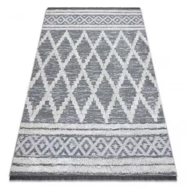   Tesut Sizal covor boho MOROC diamant 22297 franj.-douá straturi láná gri / crem, covor reciclat 194x290 cm