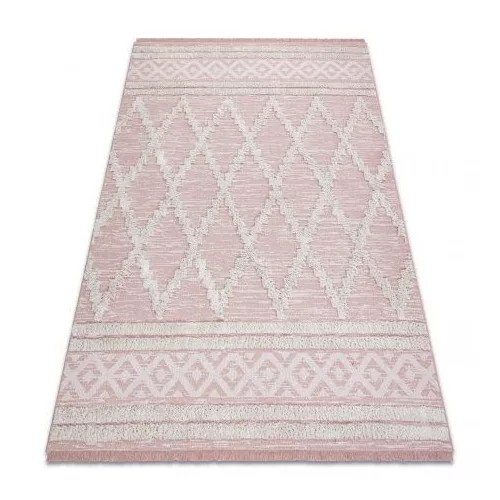 Tesut Sizal covor boho MOROC diamant 22297 franjuri - douá straturi láná róz/ crem,  covor reciclat 194x290 cm