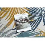 Covor țesut din sisal, traversa COOPER Frunze, 22258 ecru / albastru închis 70x300 cm