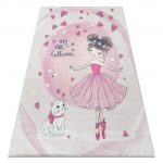  Kab. BAMBINO 2161 covor lavabil Balerina, pisoi pentru copii antiderapant - roz 80x150 cm