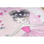  Kab. BAMBINO 2161 covor lavabil Balerina, pisoi pentru copii antiderapant - roz 80x150 cm