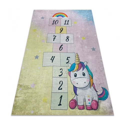  Kab. BAMBINO 54060 covor lavabil Unicorn, hamei pentru copii antiderapant - roz / galben 80x150 cm