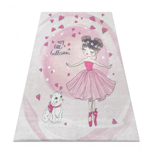  Kab. BAMBINO 2161 covor lavabil Balerina, pisoi pentru copii antiderapant - roz 120x170 cm