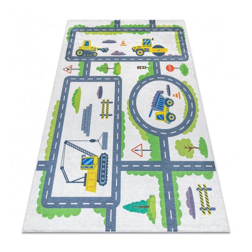  Kab. BAMBINO 2338 covor lavabil Excavator pentru copii antiderapant - alb / verde 120x170 cm