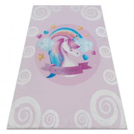    Kab. BAMBINO 2533 covor lavabil Unicorn, curcubeu pentru copii antiderapant - roz 120x170 cm