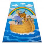  Kab. BAMBINO 2685 covor lavabil Animale, Navă pentru copii antiderapant - albastru / maro 120x170 cm