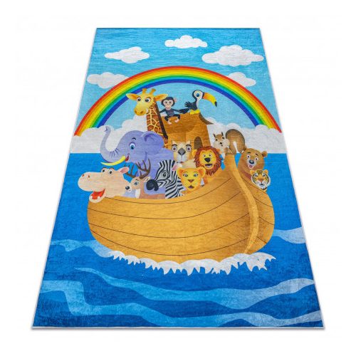  Kab. BAMBINO 2685 covor lavabil Animale, Navă pentru copii antiderapant - albastru / maro 120x170 cm