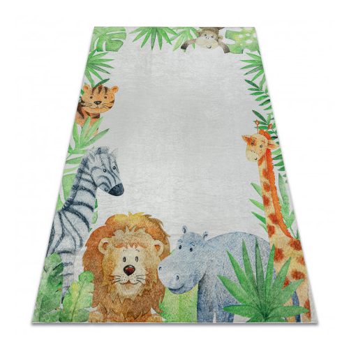  Kab. BAMBINO 54090 covor lavabil Animale, Africa pentru copii antiderapant - alb / verde 120x170 cm